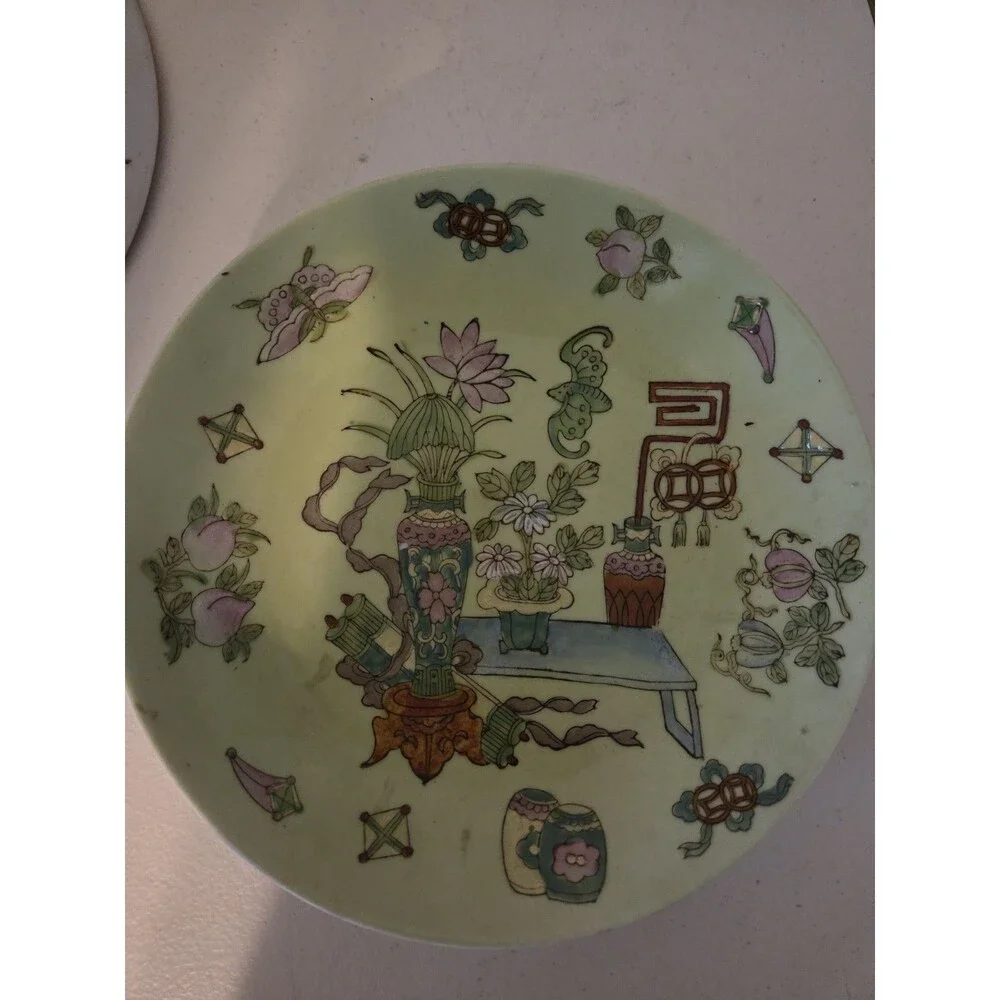 Vintage Hand Painted Chinese Decorative Plates Set of 3 For The Adolphus Hotel